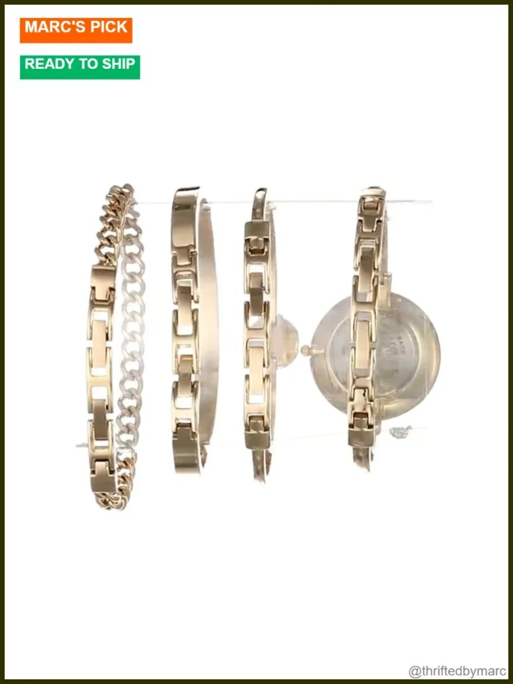 Gold-tone Bangle Watch & Bracelet Set with Crystals